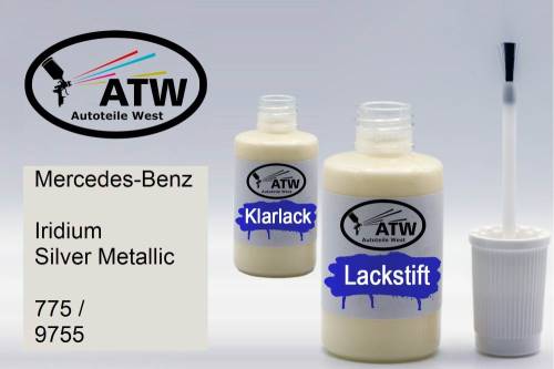 Mercedes-Benz, Iridium Silver Metallic, 775 / 9755: 20ml Lackstift + 20ml Klarlack - Set, von ATW Autoteile West.